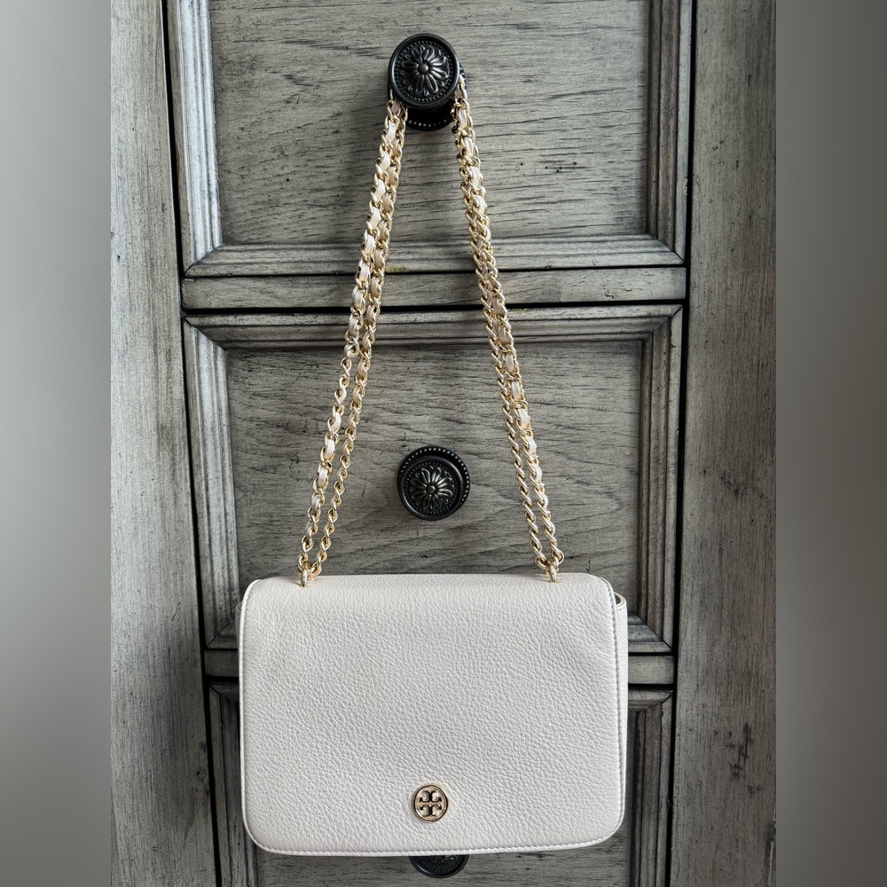 Tory Burch Crossbody Flap Shoulder Bag Convertible Light Pink Oak Pebble Leather